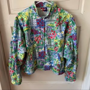 90's Vintage Tail Floral Garden Windbreaker Jacket Zip Up Pockets Tennis
